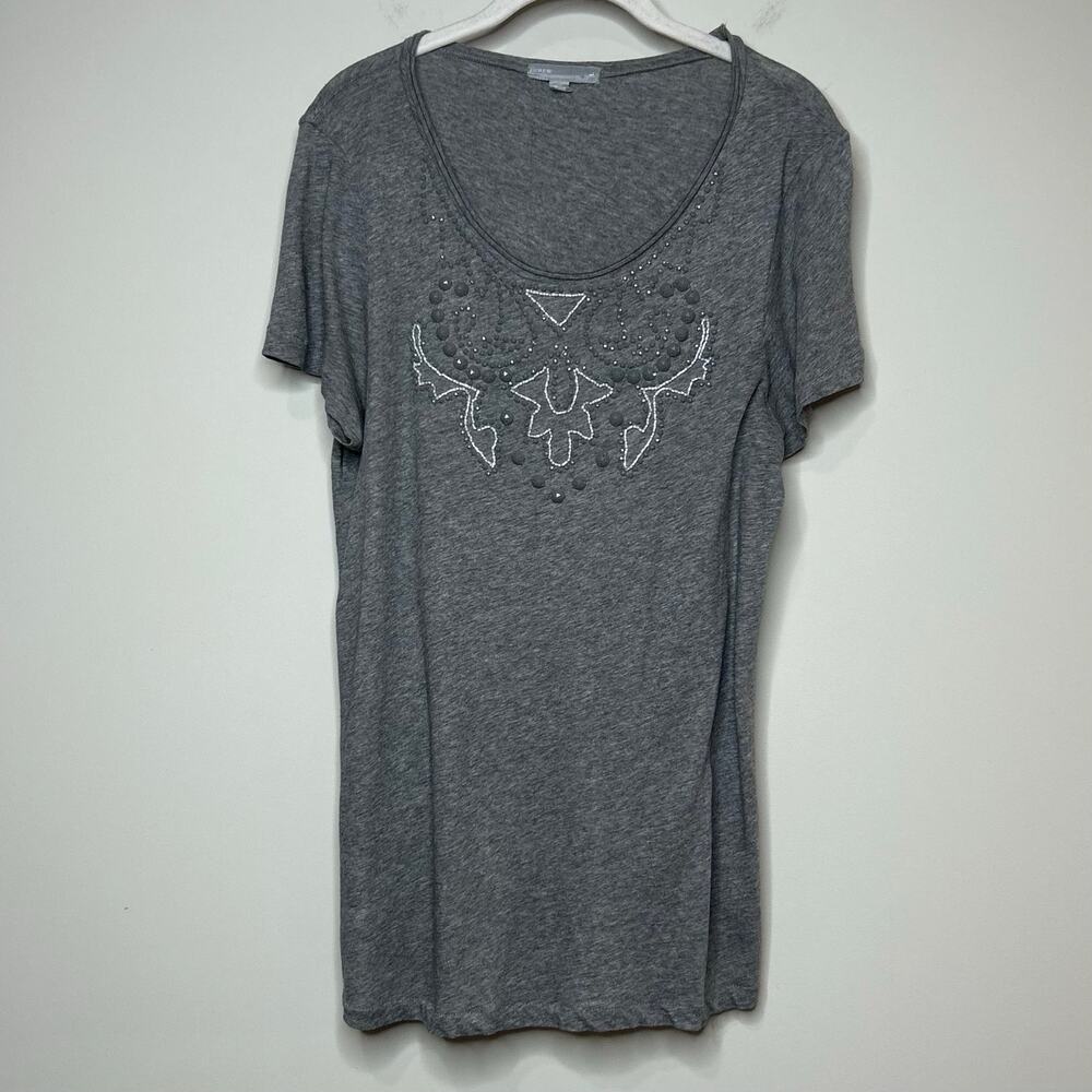 J.Crew Beaded Gray T-Shirt Size L Short Sleeves Scoop Neck